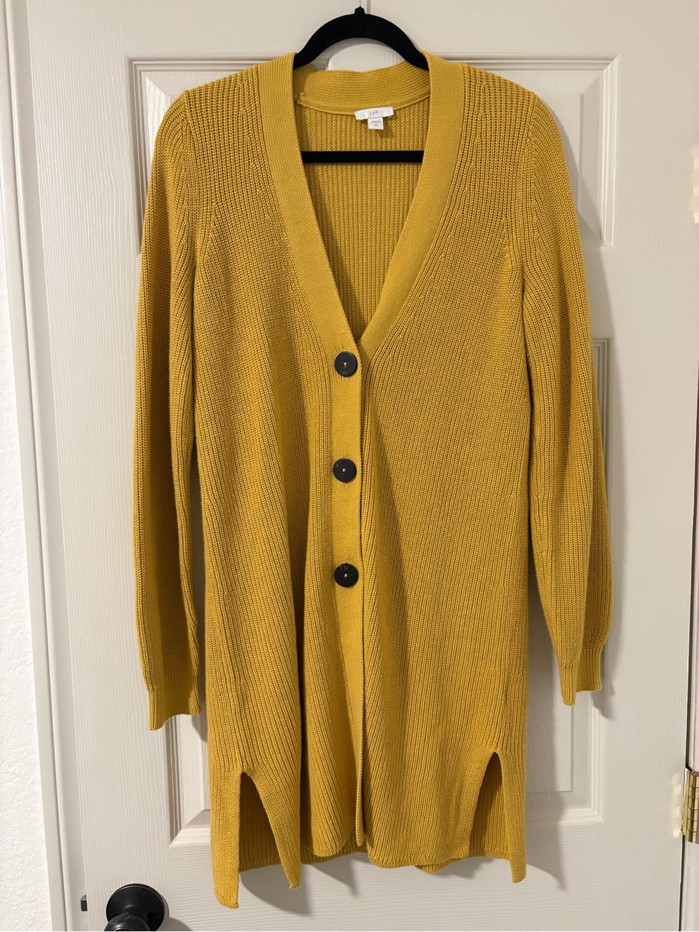 J. Jill Button-Up Cardigan Sweater Women's Small Tall Mustard Yellow Long